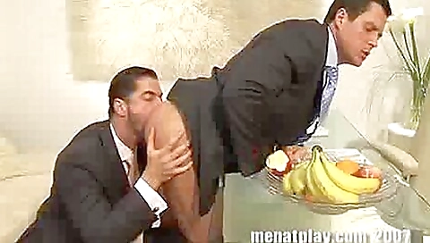 Mature with a great big body is rimming a large cock