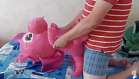 My amateur brunette fetish with a big pink toy and dildo