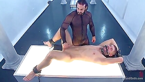 Two hot bondage players play with a sexy brunette 18yo