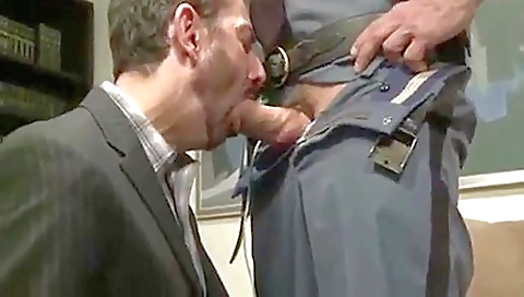 A brunette cop visits the psychologist for some oral stimulation