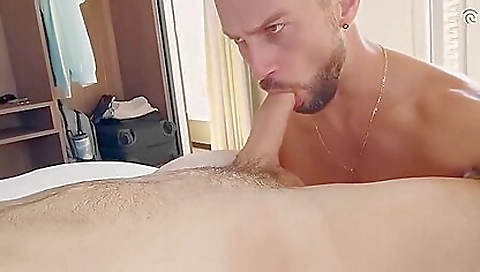Tattooed babes huge pecker gets fucked by his buddy