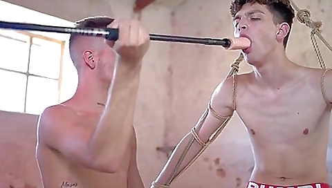 Busty bitch is going to be fucked hard in bed by the bondage master