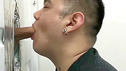 The biggest cock is going to cum in the glory hole