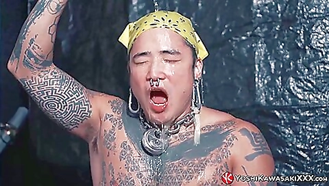 Asian gay with a tattooed pussy gets a dick and a dildo