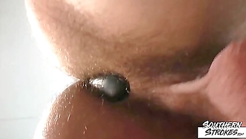Teen with big tits sucks dildo and then jerks off to ass