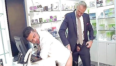 Tattooed women in red stockings get a big dick from their boss