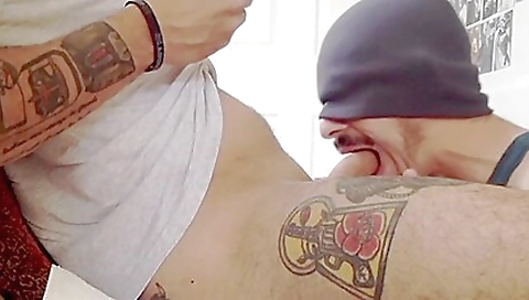 Navy crew with tattooed face fucks military amateur