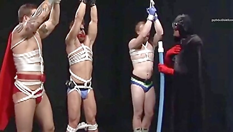 Busty and kinky bondage poses in a hot group sex show
